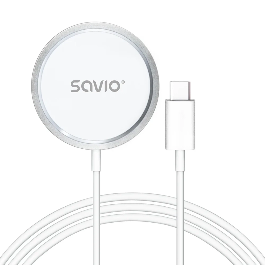Wireless Charger Savio ar USB - USB-C kabeli 15W 1m White (LA-11)