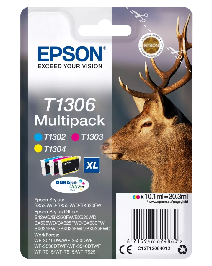 Tintes kārtridži EPSON T1306 Multipack Cyan Magenta Yellow (C13T13064012)