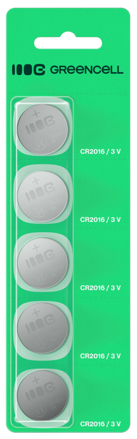 Baterijas Green Cell Blister 5x Lithium Battery CR2016 (X5CR2016)