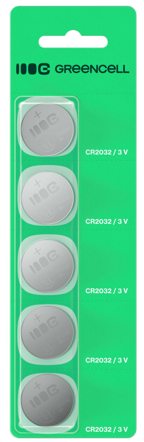 Batteries Green Cell Blister 5x Lithium Battery CR2032 (X5CR2032)