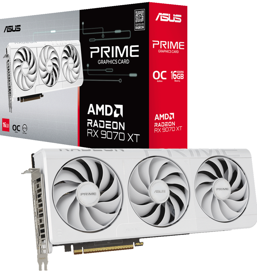 Videokarte Asus Radeon RX 9070 XT 16GB Prime OC White Edition (PRIME-RX9070XT-O16G-WH)