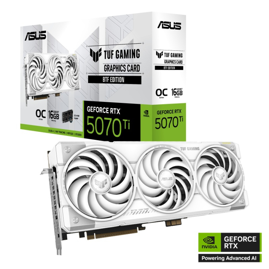 Videokarte ASUS TUF Gaming GeForce RTX 5070 Ti BTF White OC Edition (90YV0N60-M0NA00)
