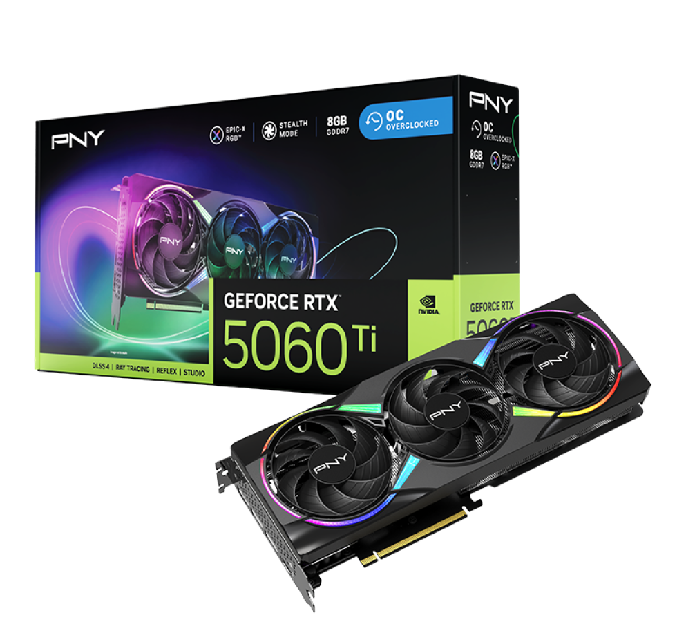 Videokarte PNY GeForce RTX 5060 Ti 8GB EPIC-X RGB Overclocked Triple Fan (VCG5060T8TFXXPB1-O)