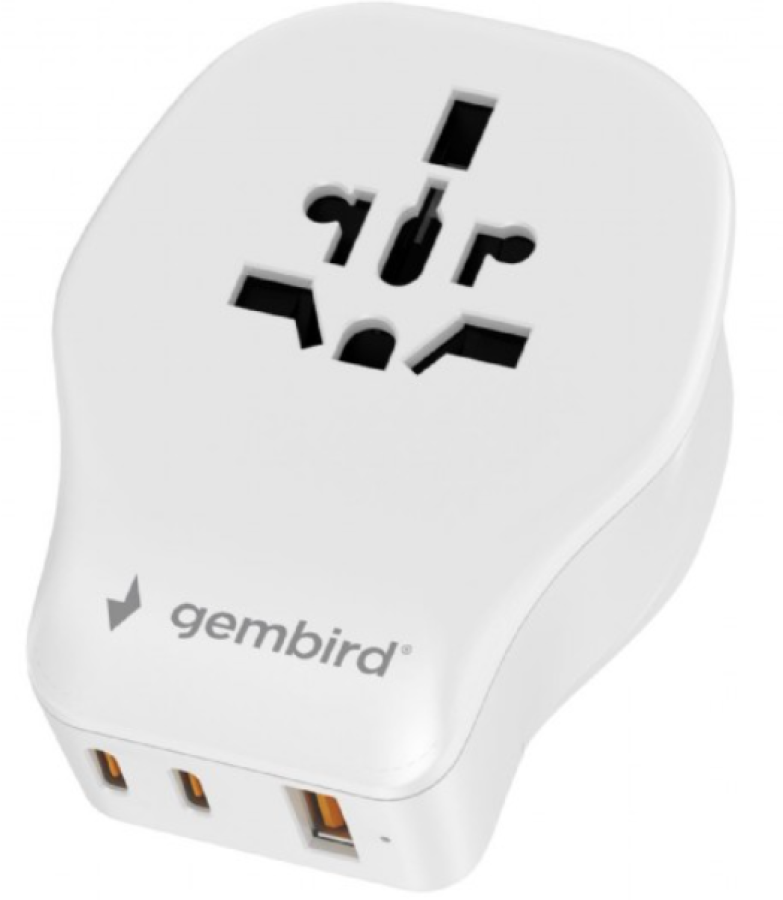 Adapteris Gembird universal travel adapter 20W White (TPA-1A2C20-02-W)