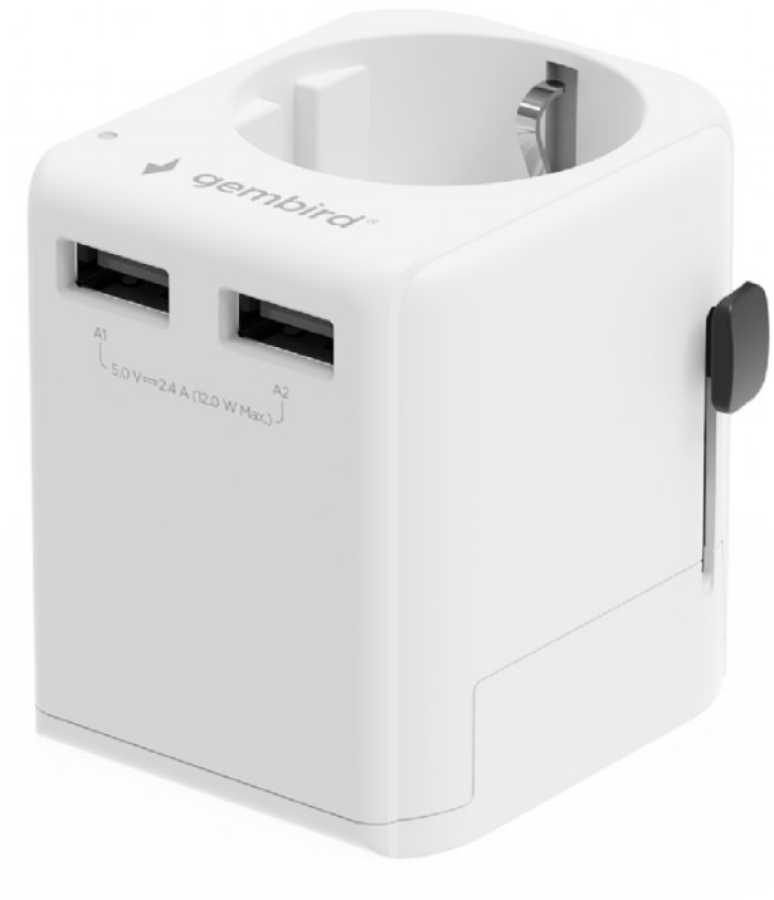 Adapteris Gembird Universal Travel Adapter 12W (TPA-EU2A12-01-W)