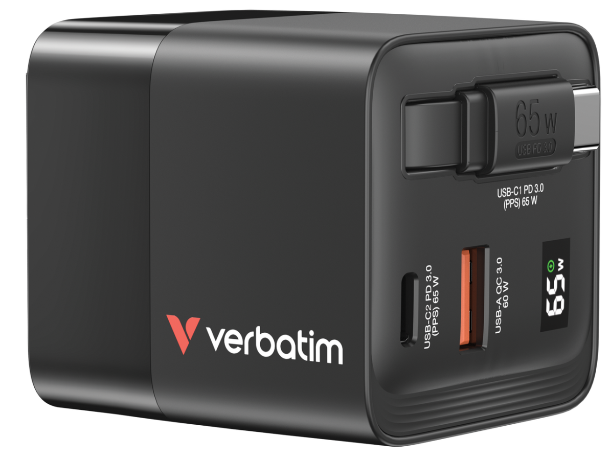 Lādētājs Verbatim GaN Wall Charger 65W 2 Port with Retractable Cable (32217V)