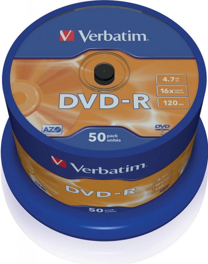 Blank DVD-R AZO Verbatim 4.7GB 16x 50 Pack Spindle (43548V)