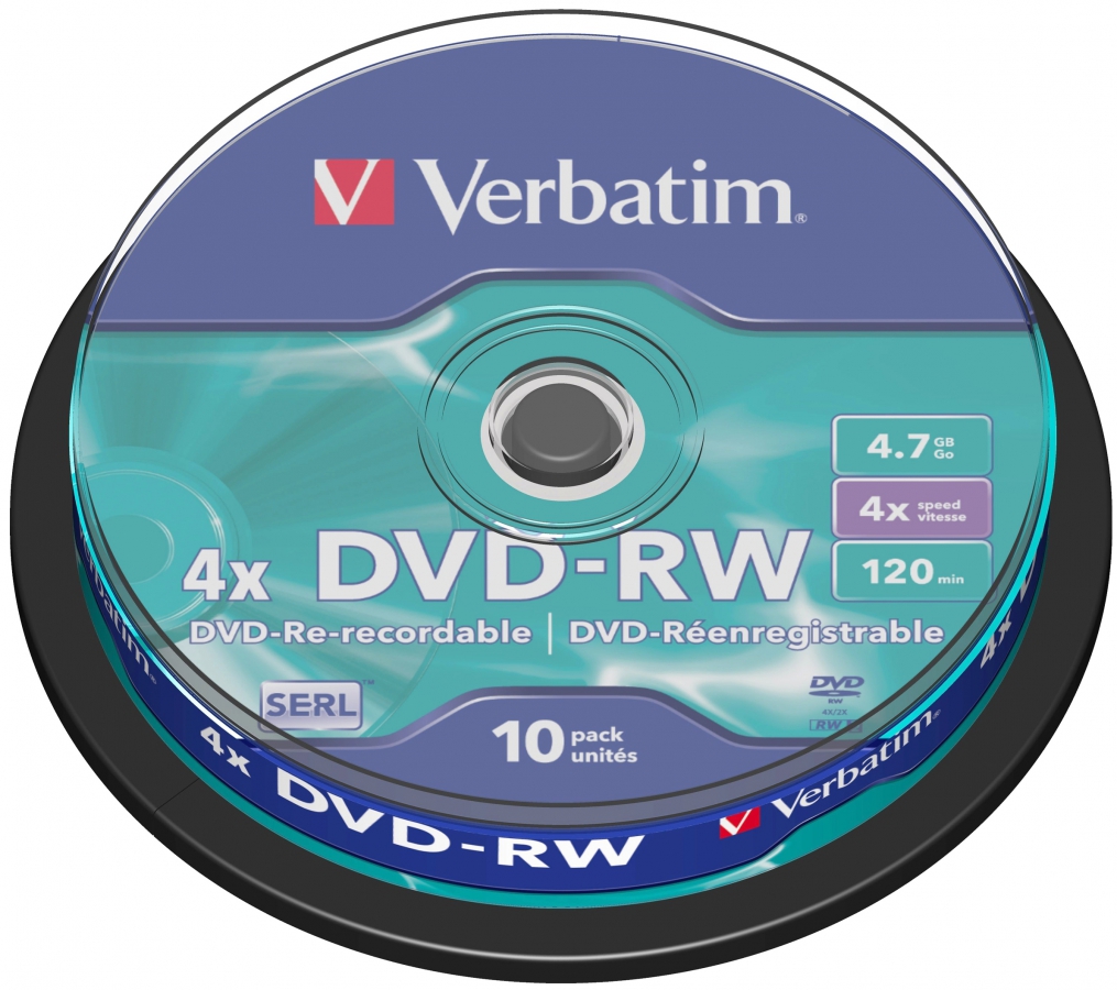 Blanks DVD-RW SERL Verbatim 4.7GB 4x 10 Pack Spindle (43552V)
