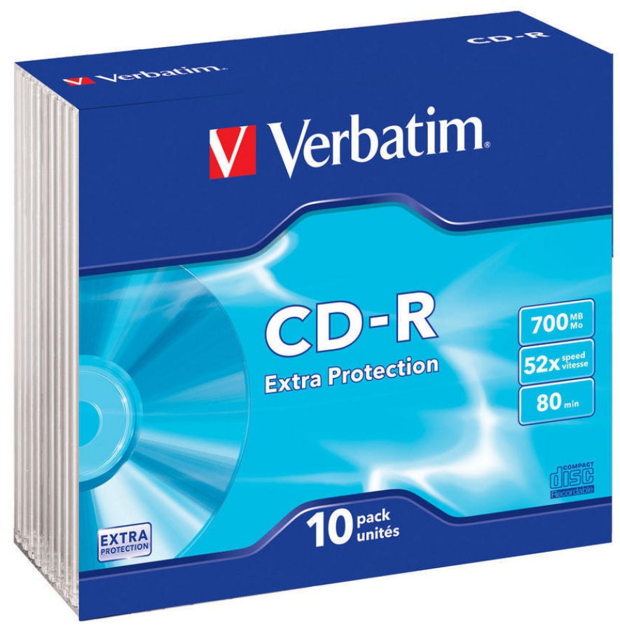 Matricas CD-R Verbatim 700MB 1x-52x Extra Protection Surface 10 Pack Slim (43415V)