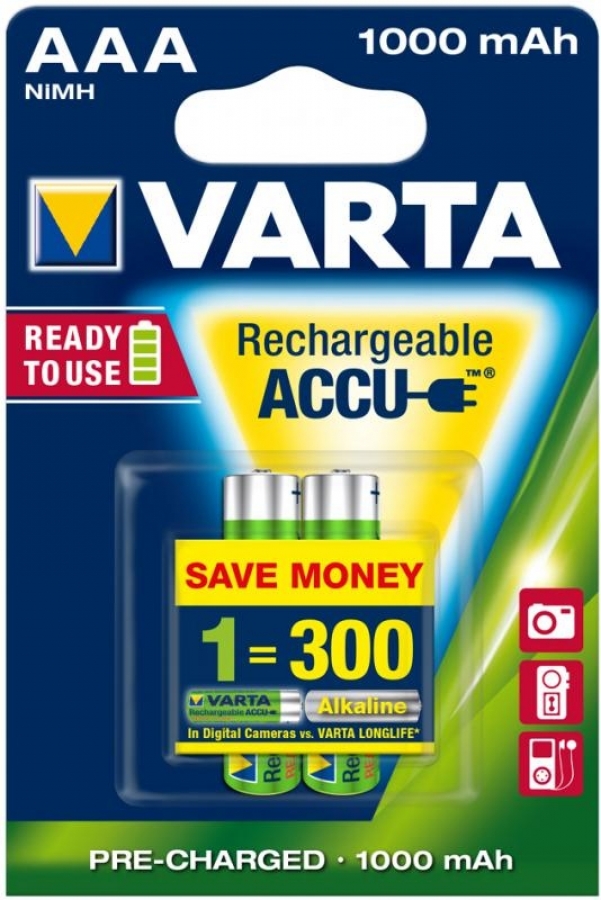 Rechargable Batteries Varta AAA 1000mAh (2 Pack) (4008496538621)