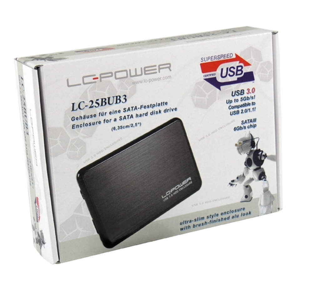 Kastīte cietajam diskam LC power ultra slim 2,5" HDD SATA USB 3.0 (LC-25BUB3)