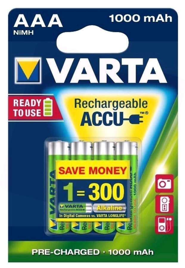 Rechargable Batteries Varta AAA 1000mAh 4 Pack (4008496594375)