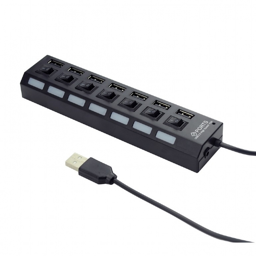 Gembird USB 2.0 7-port hub with switches Black (UHB-U2P7-03)