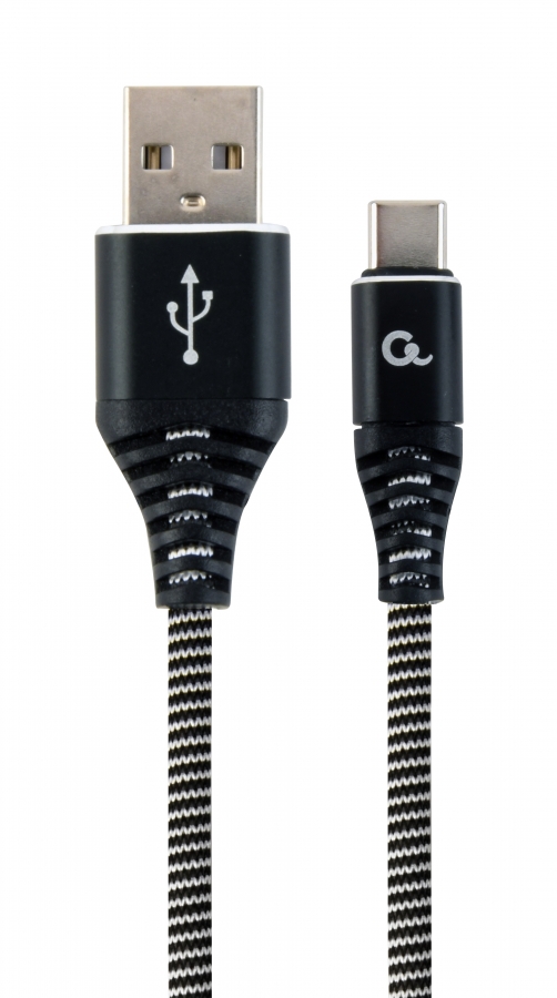 Gembird USB Male - USB Type C Male Premium cotton braided 2m Black (CC-USB2B-AMCM-2M-BW)