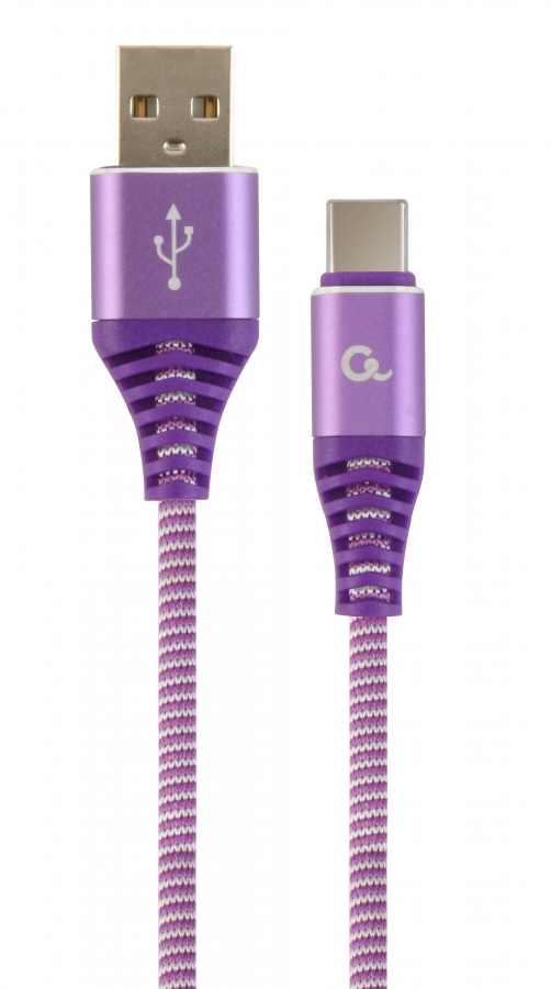 Gembird USB Male - USB Type C Male Premium cotton braided 2m Purple/White (CC-USB2B-AMCM-2M-PW)