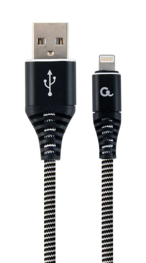 Gembird USB Male - Lightning Male Premium cotton braided 1m Black/White (CC-USB2B-AMLM-1M-BW)