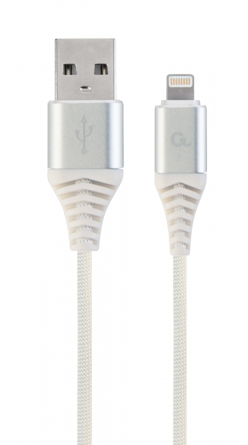 Gembird USB Male - Lightning Male Premium cotton braided 1m Silver/White (CC-USB2B-AMLM-1M-BW2)