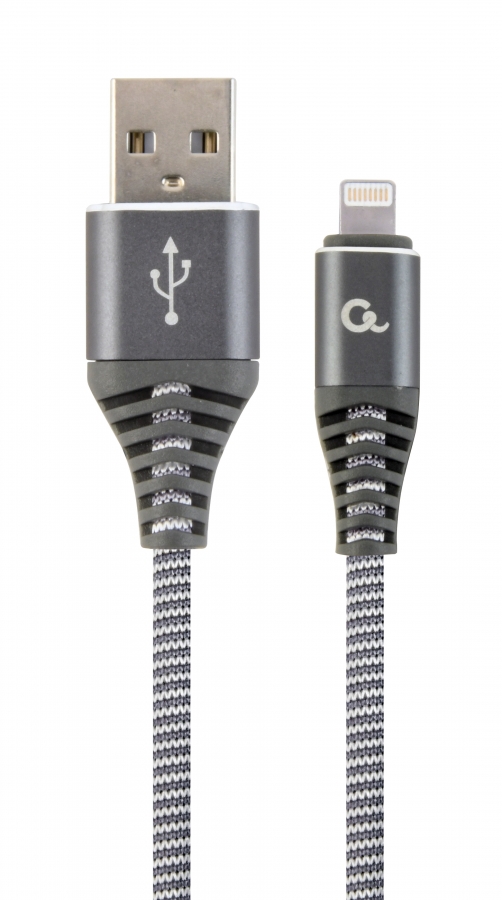 Gembird USB Male - Lightning Male Premium cotton braided 1m Space Grey/White (CC-USB2B-AMLM-1M-WB2)