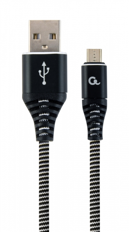 Gembird USB Male - Micro USB Male Premium cotton braided 1m Black/White (CC-USB2B-AMMBM-1M-BW)