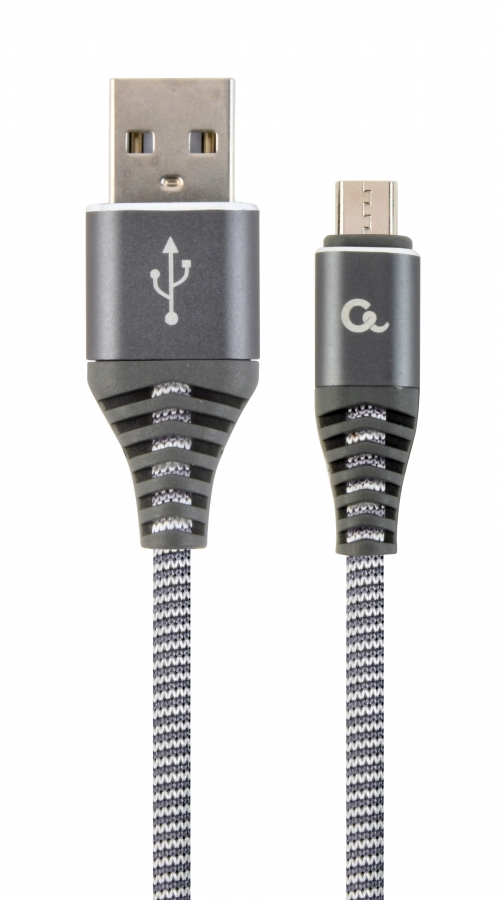 Gembird USB Male - Micro USB Male Premium cotton braided 1m Space Grey/White (CC-USB2B-AMMBM-1M-WB2)