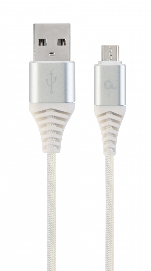 Gembird USB Male - Micro USB Male Premium cotton braided 2m Silver/White (CC-USB2B-AMMBM-2M-BW2)