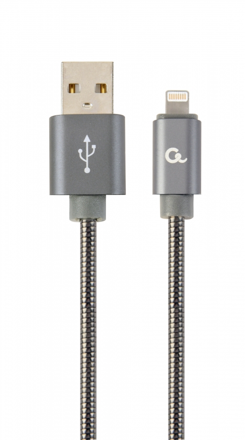 Gembird USB Male - Lightning Male Premium spiral metal 2m Metallic Grey (CC-USB2S-AMLM-2M-BG)