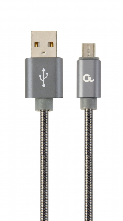 Gembird USB Male - Micro USB Male Premium spiral metal 1m Metallic Grey (CC-USB2S-AMMBM-1M-BG)