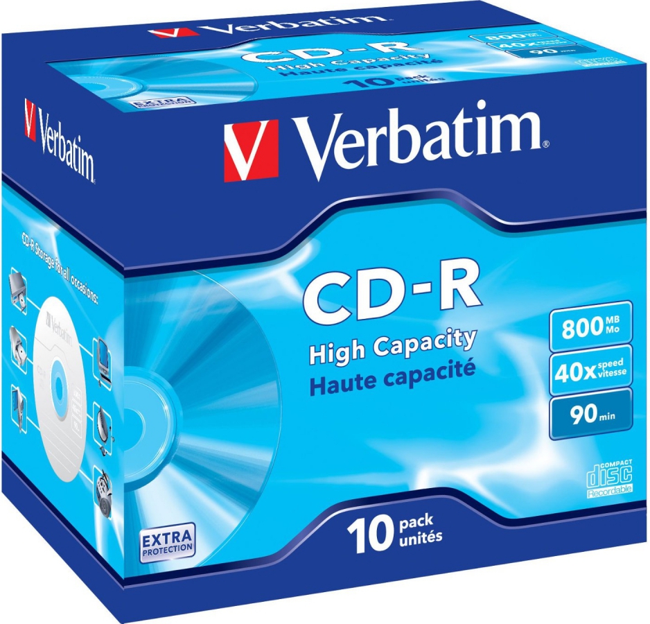 Matricas CD-R Verbatim 800MB 1x-40x Extra Protection, 10 Pack Jewel (43428V)