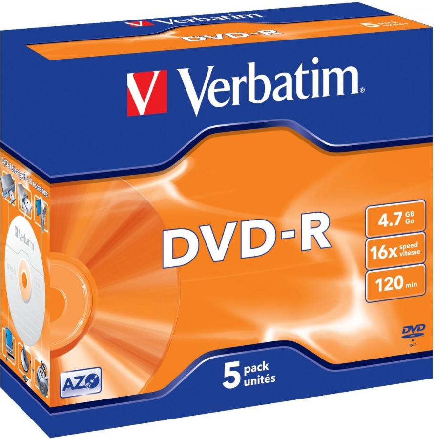 Matricas DVD-R AZO Verbatim 4.7GB 16x 5 Pack Jewel (43519V)