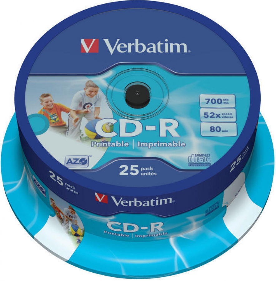 Matricas CD-R AZO Verbatim 700MB 1x-52x Wide Printable, ID Bran,25 Pack Spindle (43439V)