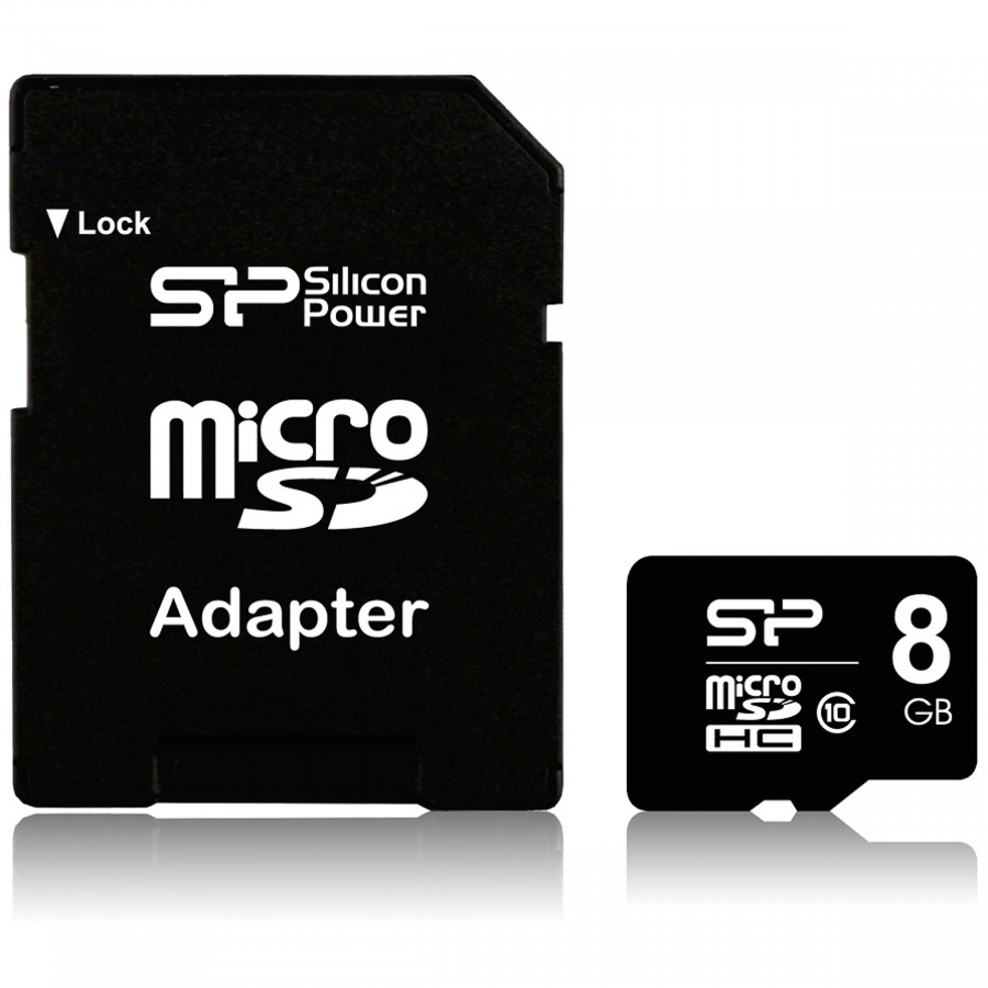 SiliconPower 8GB MicroSDHC + Adapter (SP008GBSTH010V10SP)