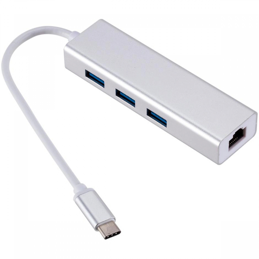 RoGer AD15642 USB-C Hub 3 x USB 3.0 / RJ45 Silver (AD15642)