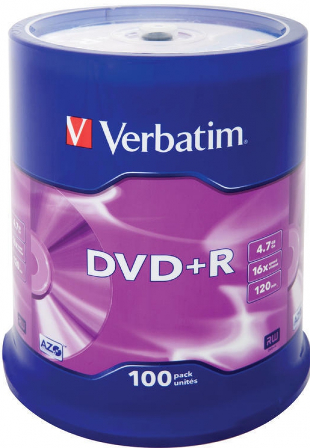 Blank DVD+R AZO Verbatim 4.7GB 16x 100 Pack, Spindle (43551V)