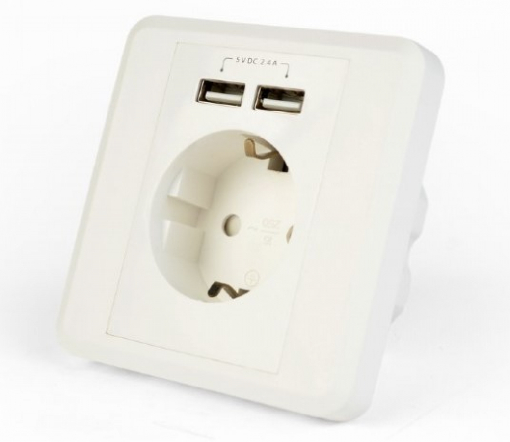 Gembird AC Wall Socket with 2 port USB Charger (EG-ACU2A2-01)