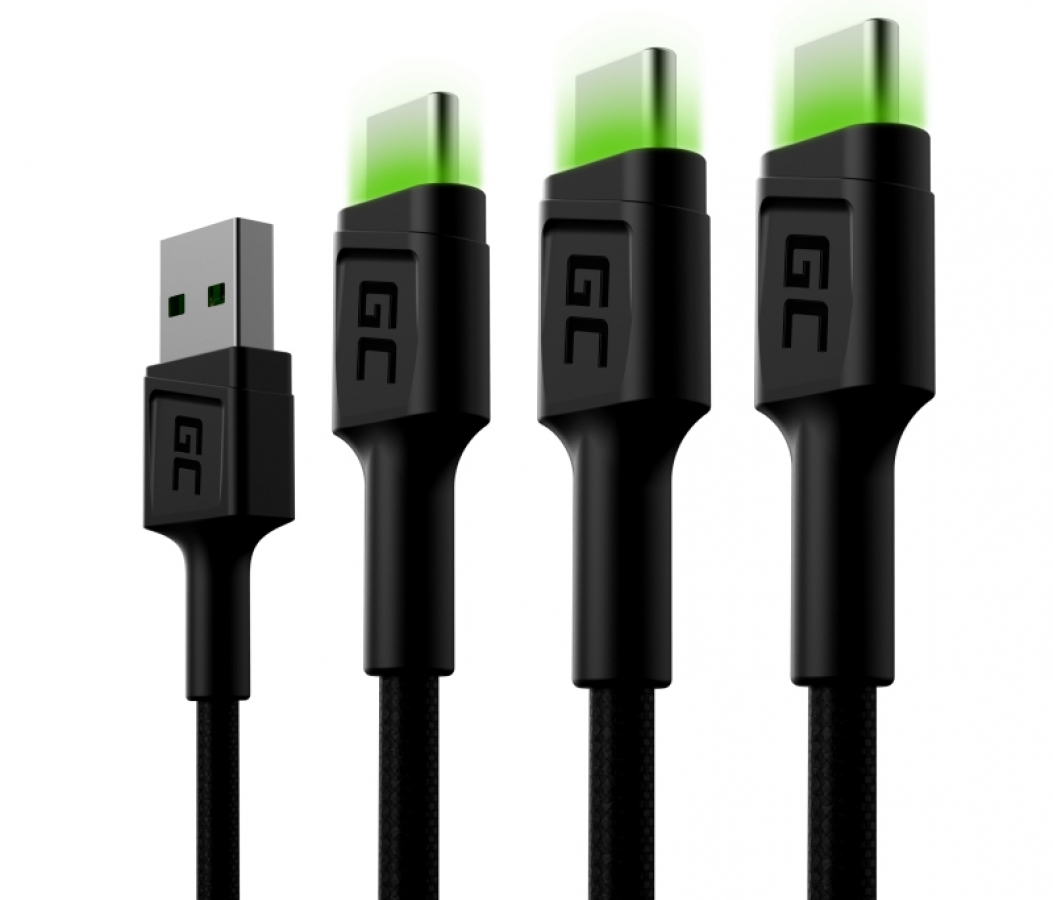 Green Cell USB Male - USB Type-C Male x 3 1.2m LED Backlight (KABGCSET02)
