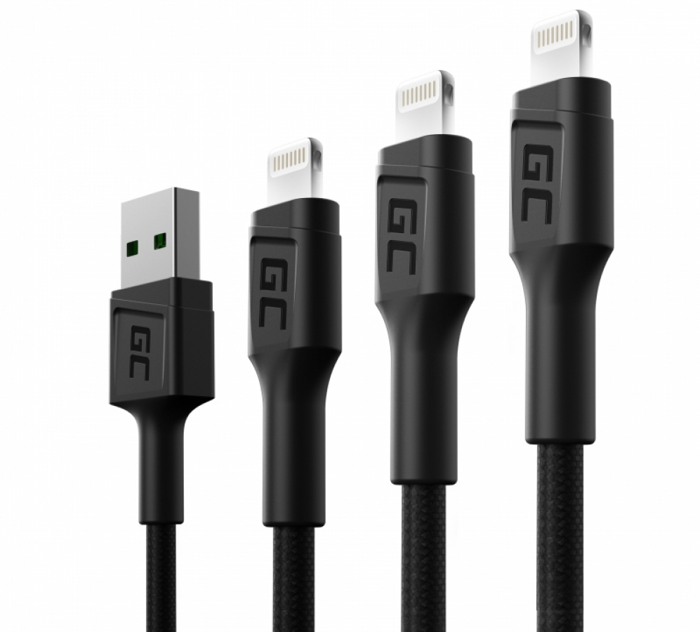 Green Cell USB Male - Lightning Male x 3 1.2m LED Backlight (KABGCSET04)