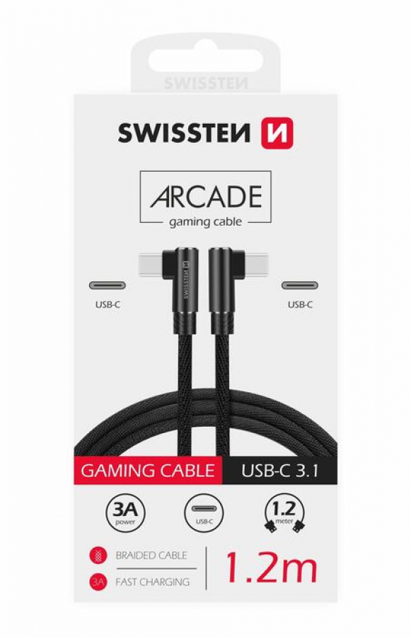 Swissten L Type Textile Universal Quick Charge 3.1 USB-C to USB-C Cable 1.2m Black (SW-QU-TYPC-TYPC-12M-BK)