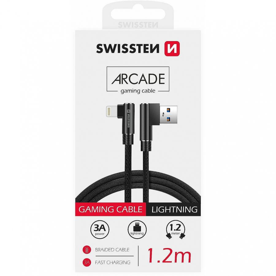 Swissten L Type Textile Universal Quick Charge 3.1 USB-C to Lightning Cable 1.2m Black (SW-QU-USB-LIGHT-12M-BK)