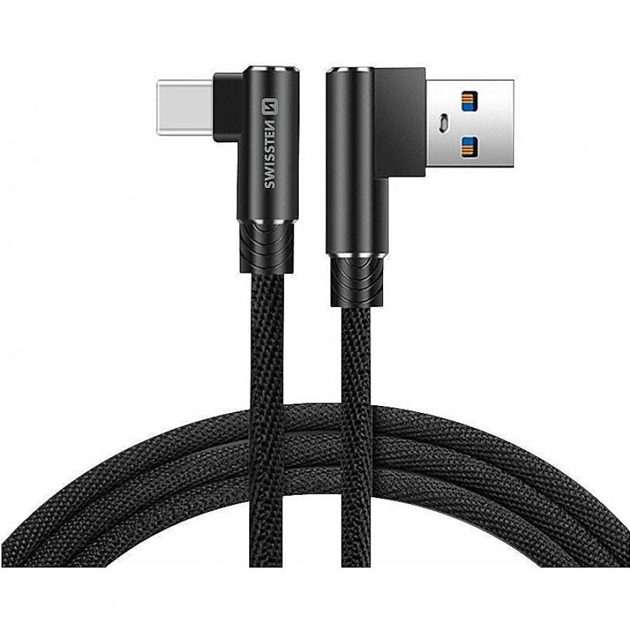 Swissten L Type Textile Universal Quick Charge 3.1 USB to USB-C Cable 1.2m Black (SW-QU-USB-USBC-12M-BK)