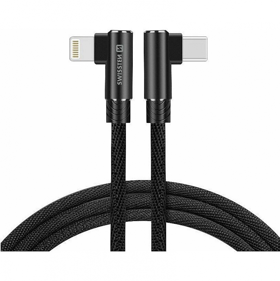 Swissten L Type Textile Universal Quick Charge 3.1 USB-C to Lightning Cable 1.2m Black (SW-QU-TYPCLIGHT012M-BK)