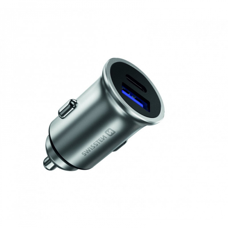 Swissten Metal Car Charger Adapter USB-C + USB 3.0 36W Silver (SW-CCH-ME2-QC3.0-PD-36W-S)
