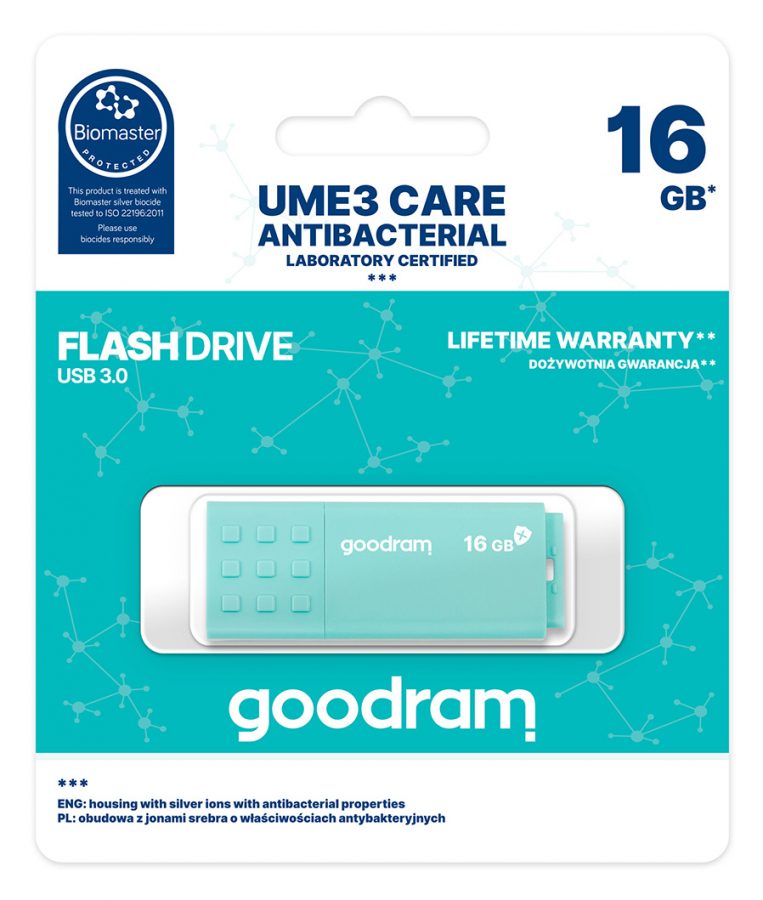 Goodram UME3 Care USB 3.0 16GB Turquoise (UME3-0160CRR11)