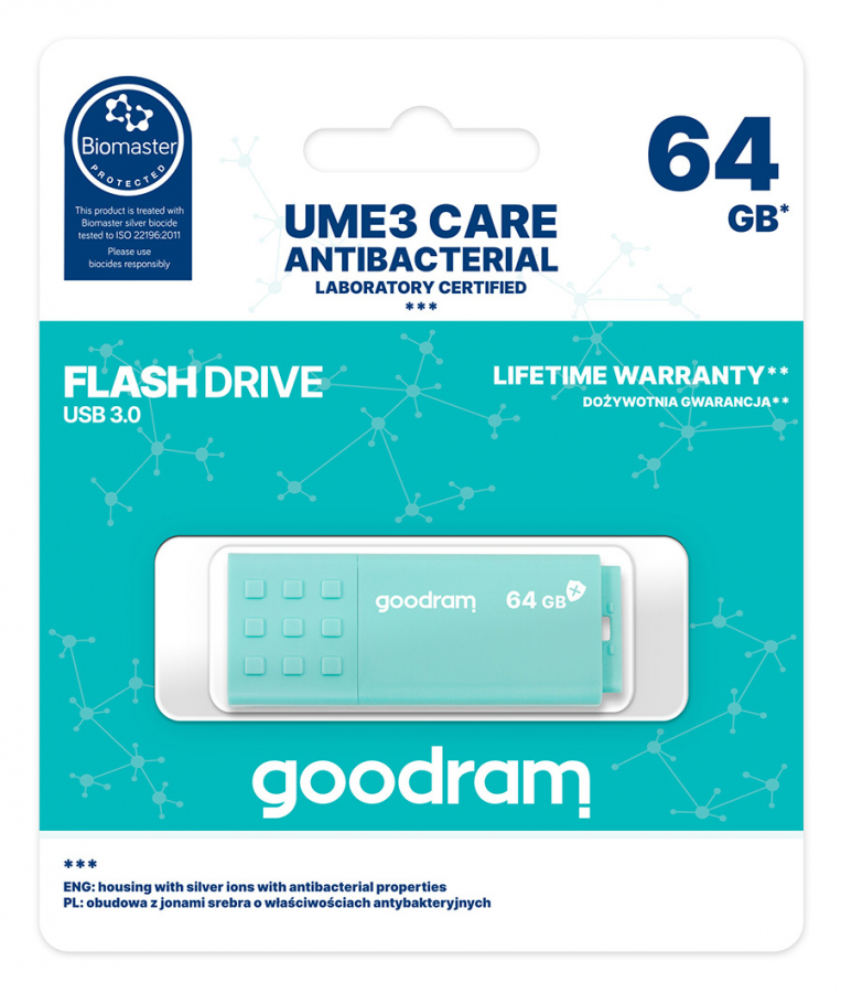 Goodram UME3 Care USB 3.0 64GB Turquoise (UME3-0640CRR11)