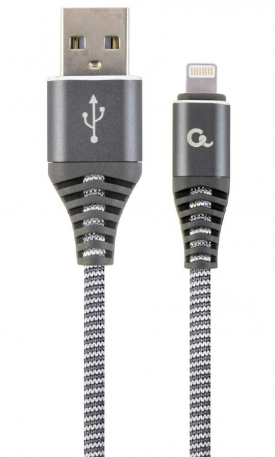 Gembird 8-pin Male - USB Male Premium Cotton Braided Space Grey 2m (CC-USB2B-AMLM-2M-WB2)
