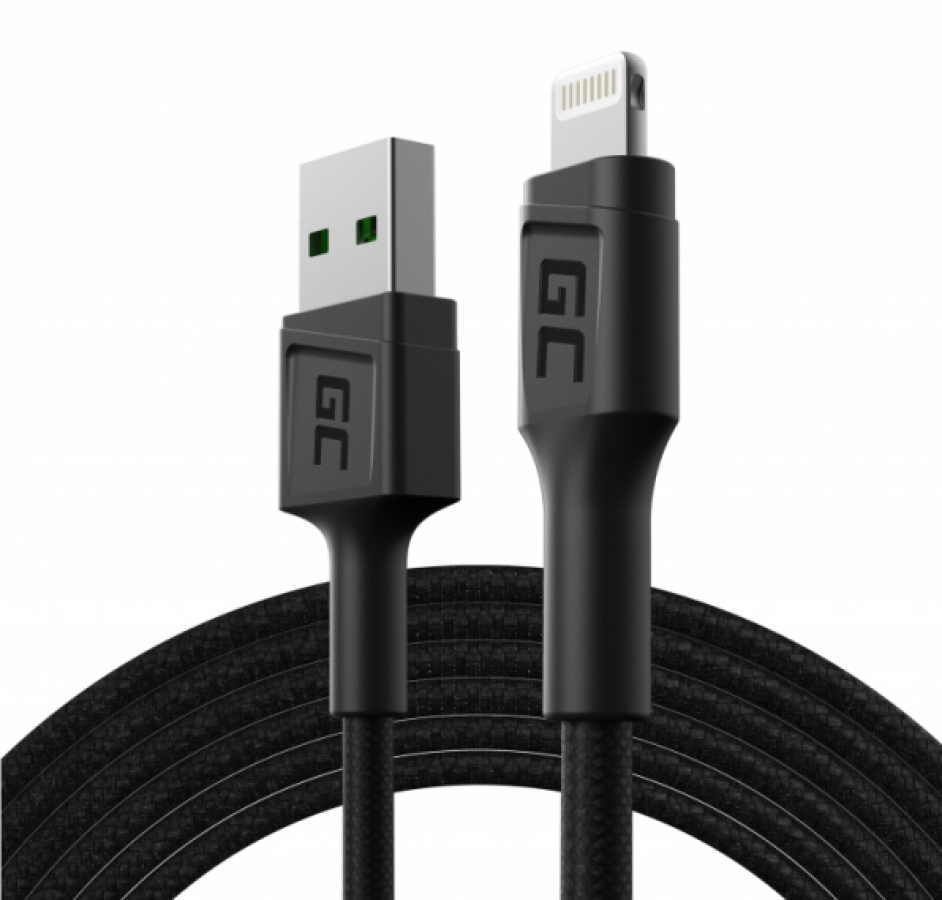 Green Cell GC PowerStream USB Male - Lightning Male Fast Charging 2m Black (KABGC18)