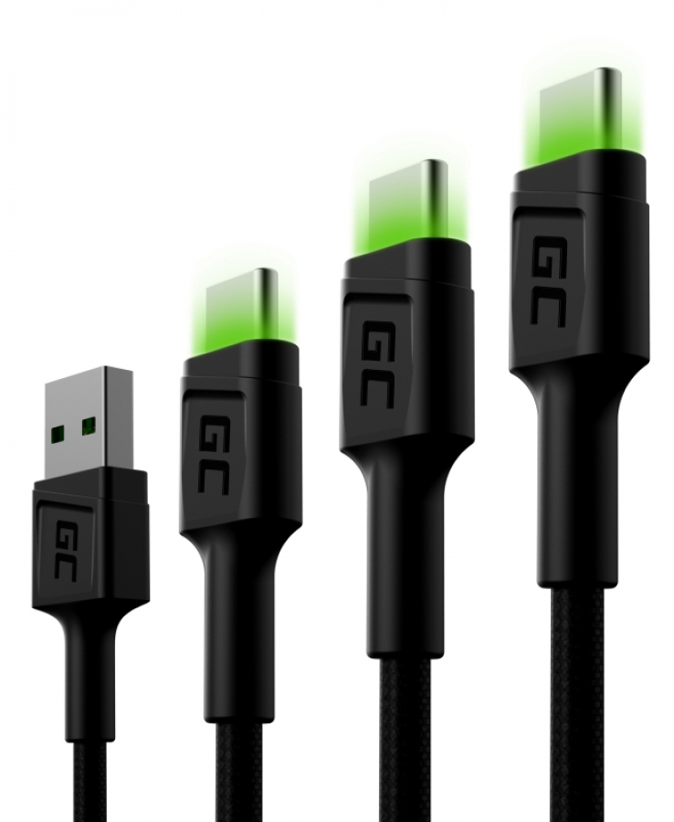 Green Cell USB Male - USB Type-C Male Set 3x with LED Diode 1.2m (KABGCSET01)