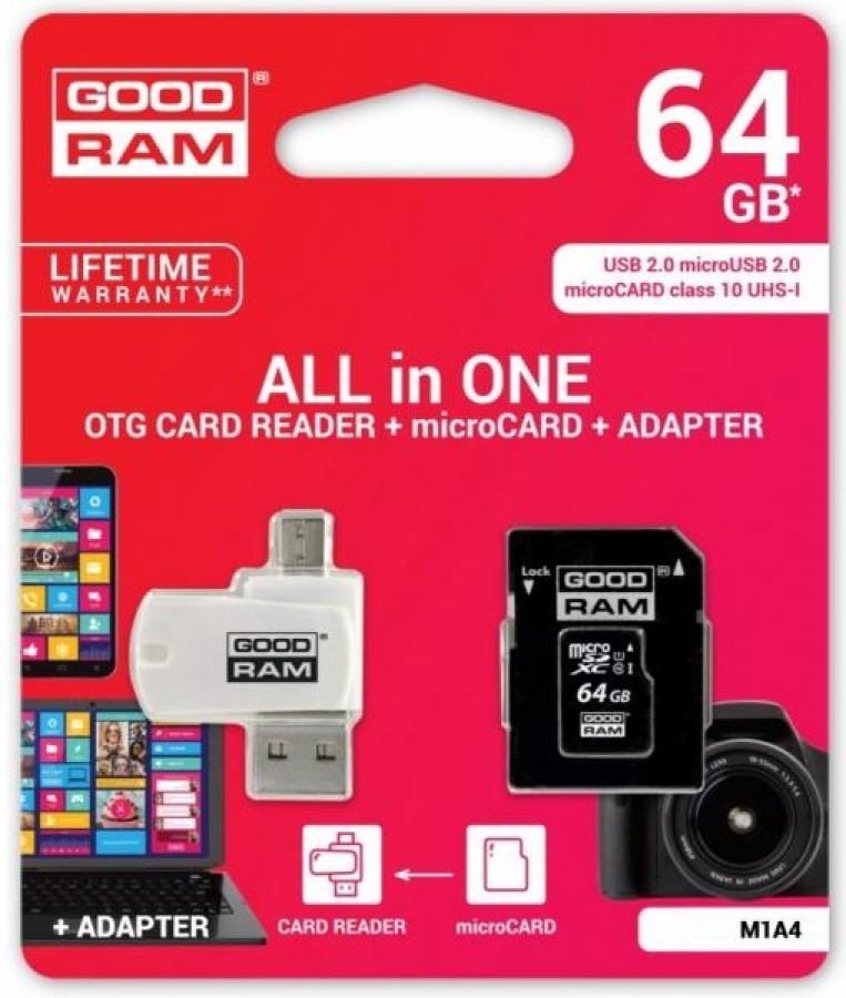 Memory card Goodram MicroSD 64GB All in one class 10 UHS I + Card reader (M1A4-0640R11)
