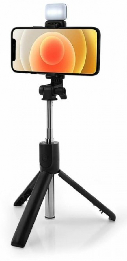 RoGer R1S 2in1 Selfie Stick + Tripod Telescopic Stand with Bluetooth Remote Control + Flash (RO-R1S-BK)
