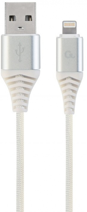 Gembird Premium Cotton Braided USB to 8-pin 2m Silver / White (CC-USB2B-AMLM-2M-BW2)