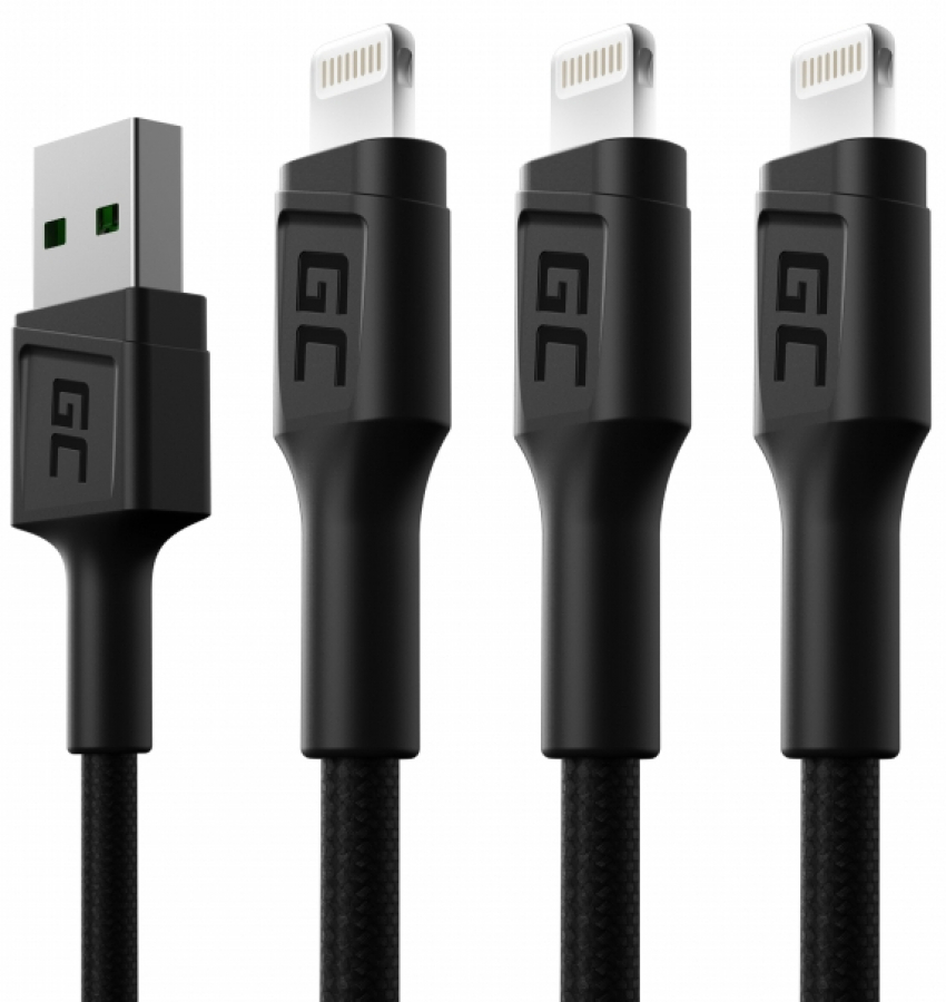 Green Cell Set of 3x Apple Lightning Fast Charging Cable with White LED Backlight 2m (KABGCSET06)